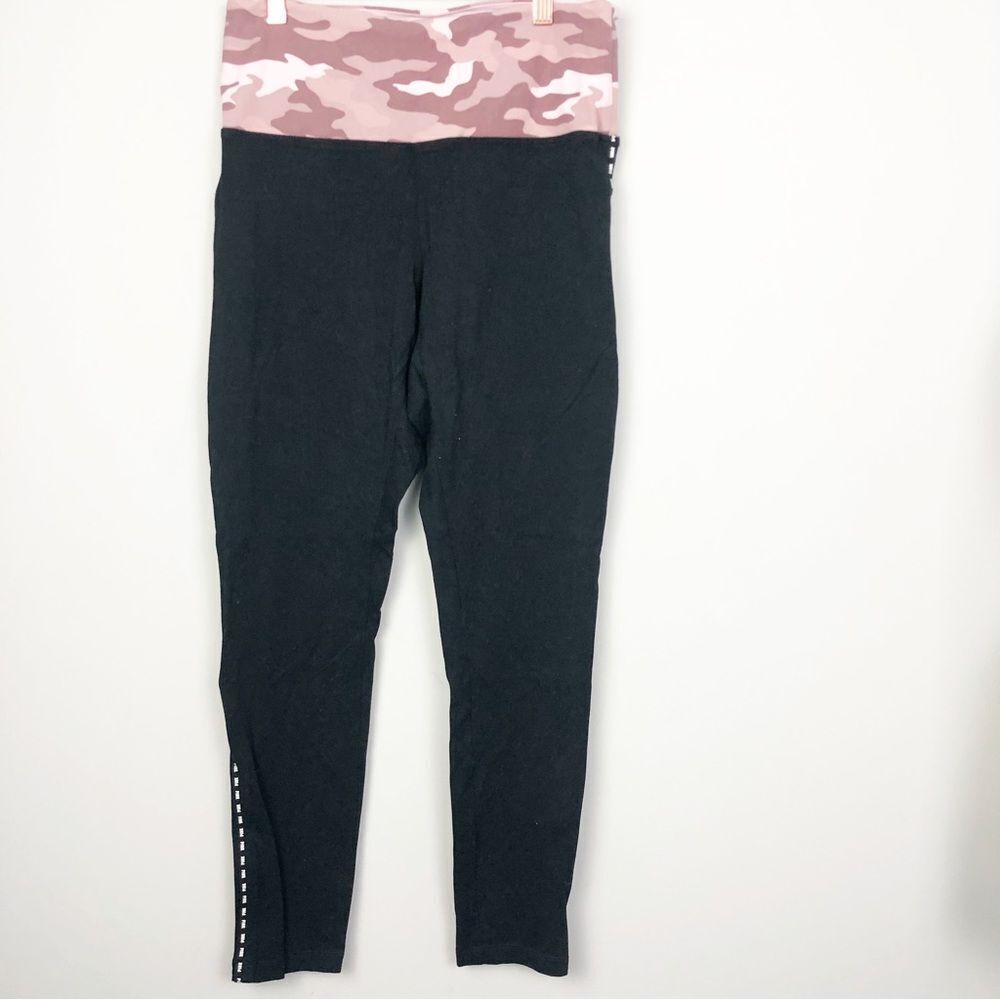VICTORIA’S SECRET PINK | Black Yoga Leggings Blush Pink Camo Waistband Women’s L - Picture 2 of 10